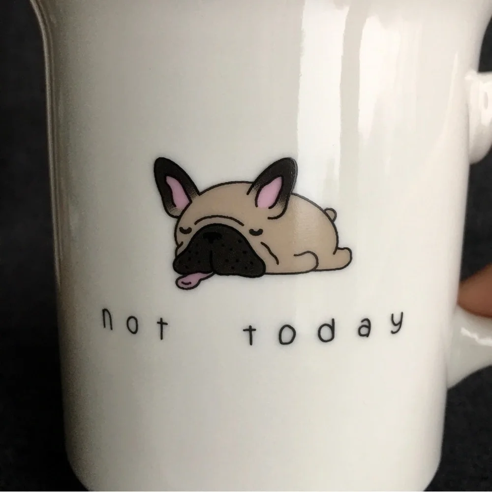French Bulldog “not today” Coffee Mug, White, Tan, Black, 15 oz